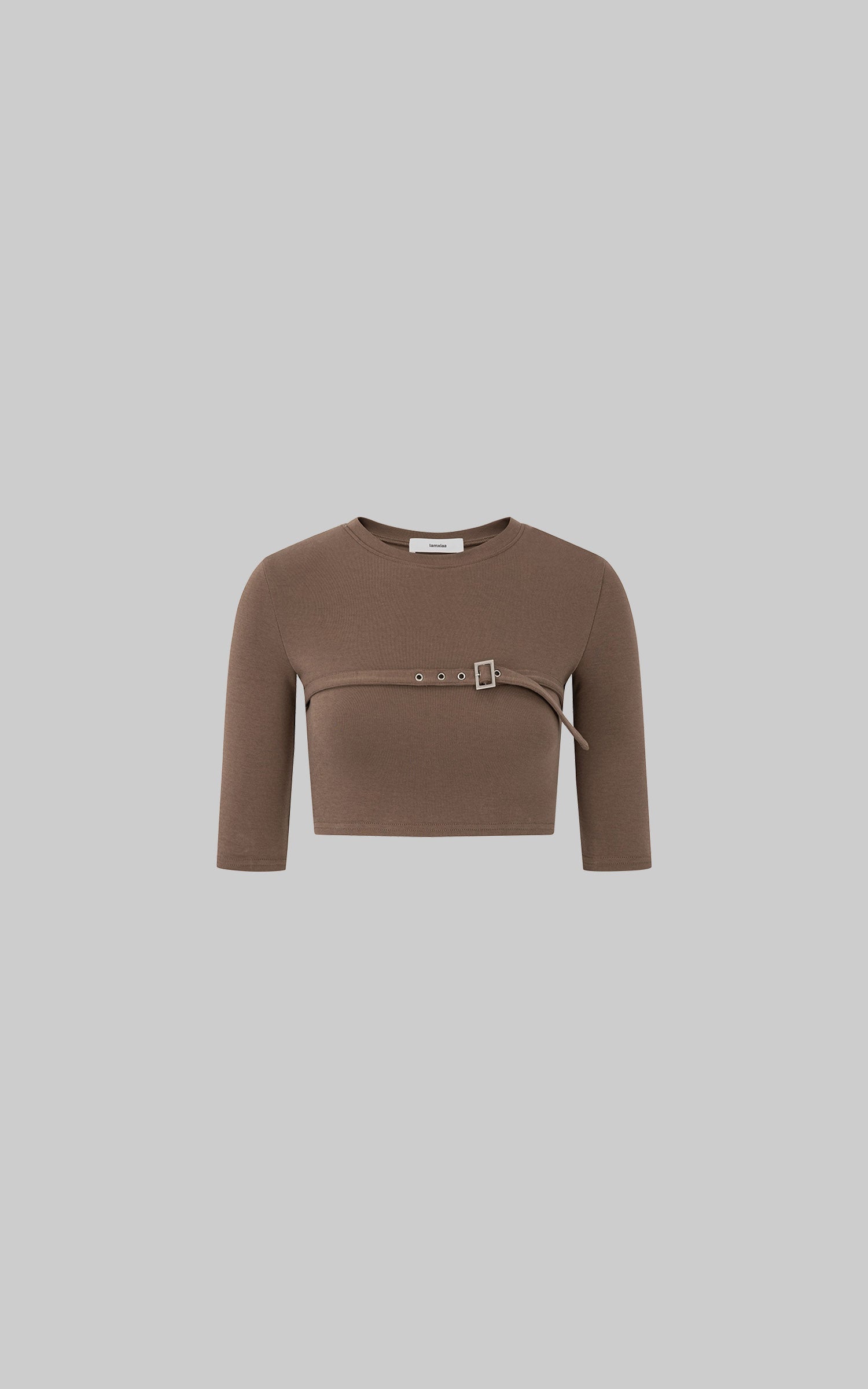 IAMXIAA Buckle Strap Cropped Three-Quarter Sleeve Top