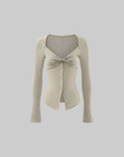 Rase le sol Twisted Knot Ribbed Knit Top with Open Neckline