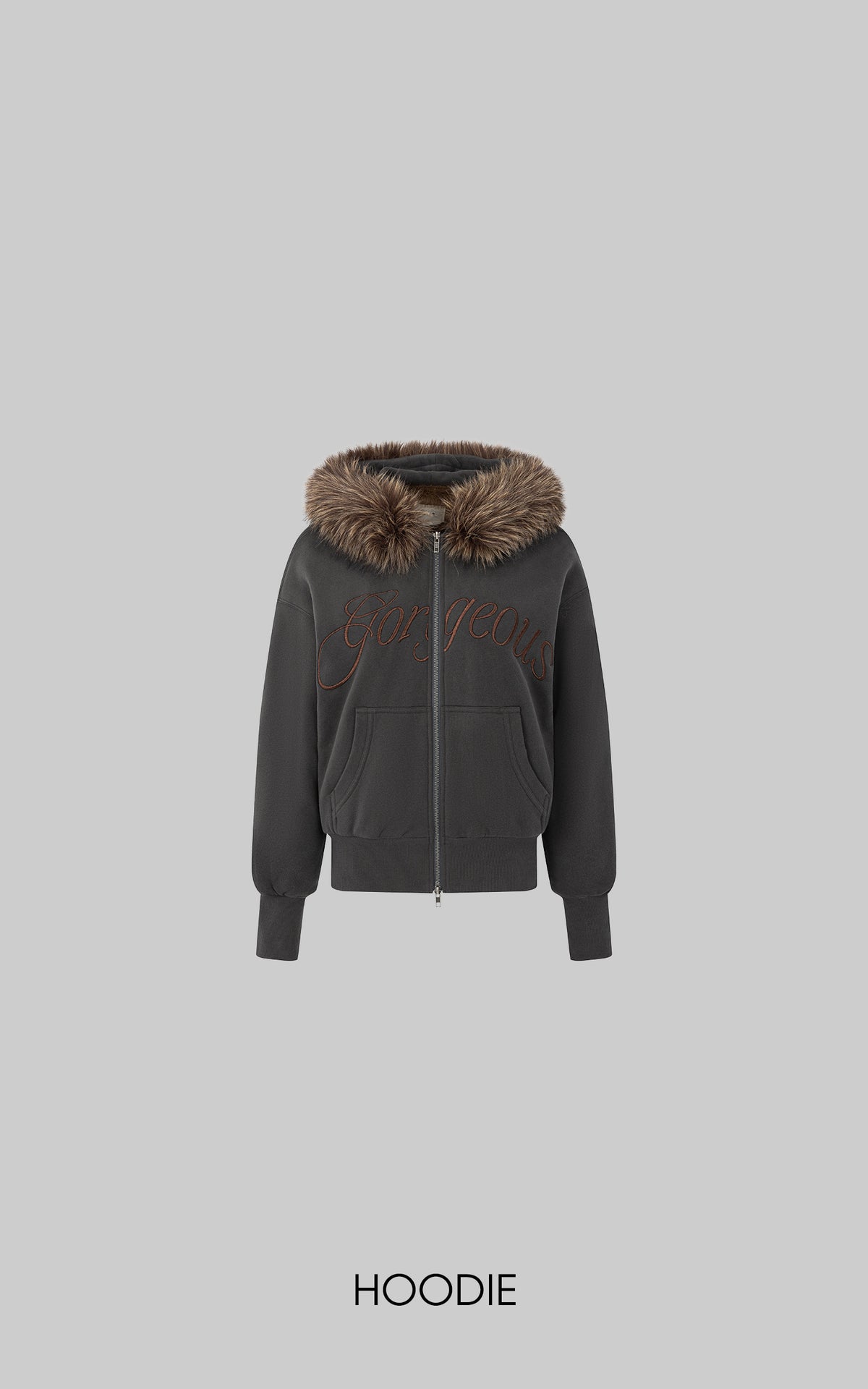 IAMXIAA Faux Fur Hooded Zip-Up Hoodie and Wide-Leg Sweatpants Set
