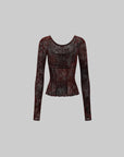 Low pixel Sheer Floral Mesh Fitted Long Sleeve Tee