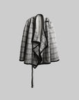 DOINDULGE Structured Fleece-Lined Plaid Jacket with Asymmetric Drape and Braided Closure