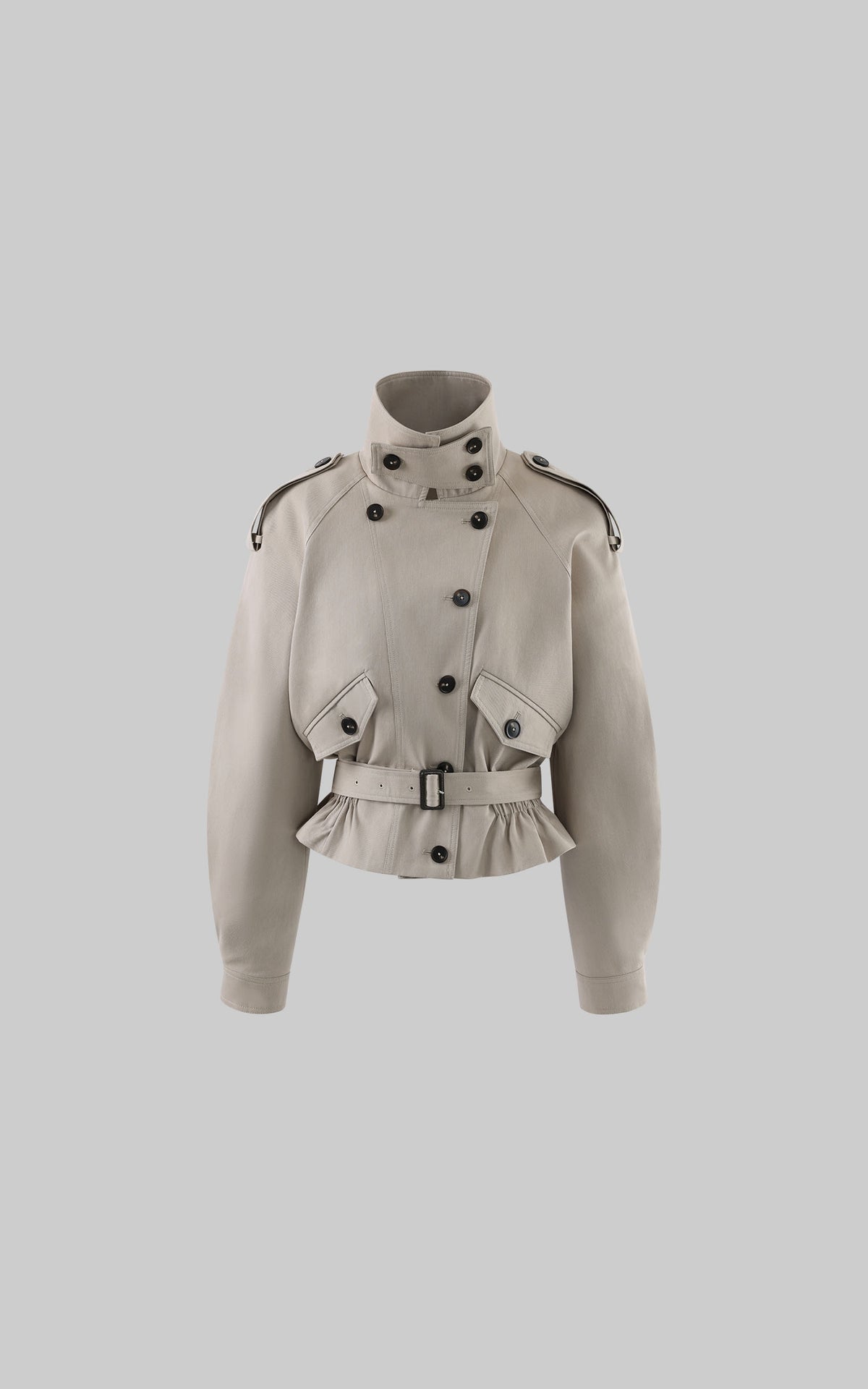 WARDEN EDGE Belted Peplum Cropped Trench Jacket