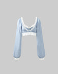 Rase le sol Lace Trim Lantern Sleeve Top & Shorts Set - PINKPARKS