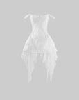 WARDEN EDGE Asymmetric Ruffled Mini Dress with Corset Detailing and Off-Shoulder Straps