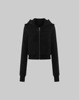 ROVENTE Cropped Hooded Utility Jacket with Zip Front and Structured Pocket Detail