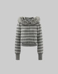 Rase le sol Striped Faux Raccoon Fur Hooded Cropped Sweatshirt