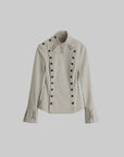 DOINDULGE Stand Collar Double-Breasted Fitted Shirt