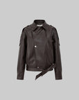 IAMXIAA Faux Leather Belted Jacket