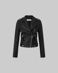 IAMXIAA Faux Leather Moto Jacket Cropped Fit with Zipper Details