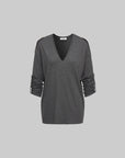 IAMXIAA V Neck Long Sleeve Tee Casual Loose Fit Top