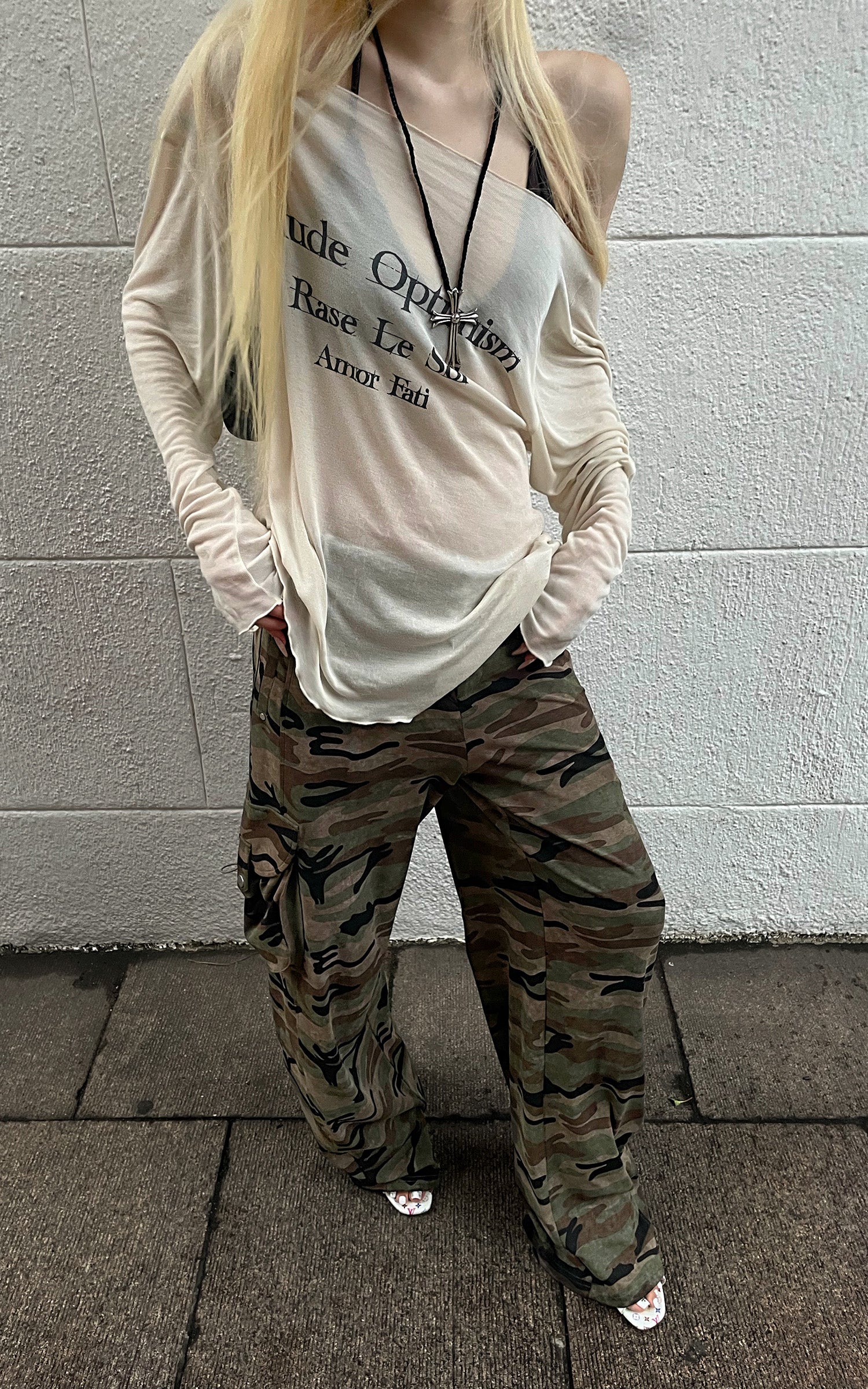 Rase le sol Exude Optimism Sheer Wide-Neck Long Sleeve Top