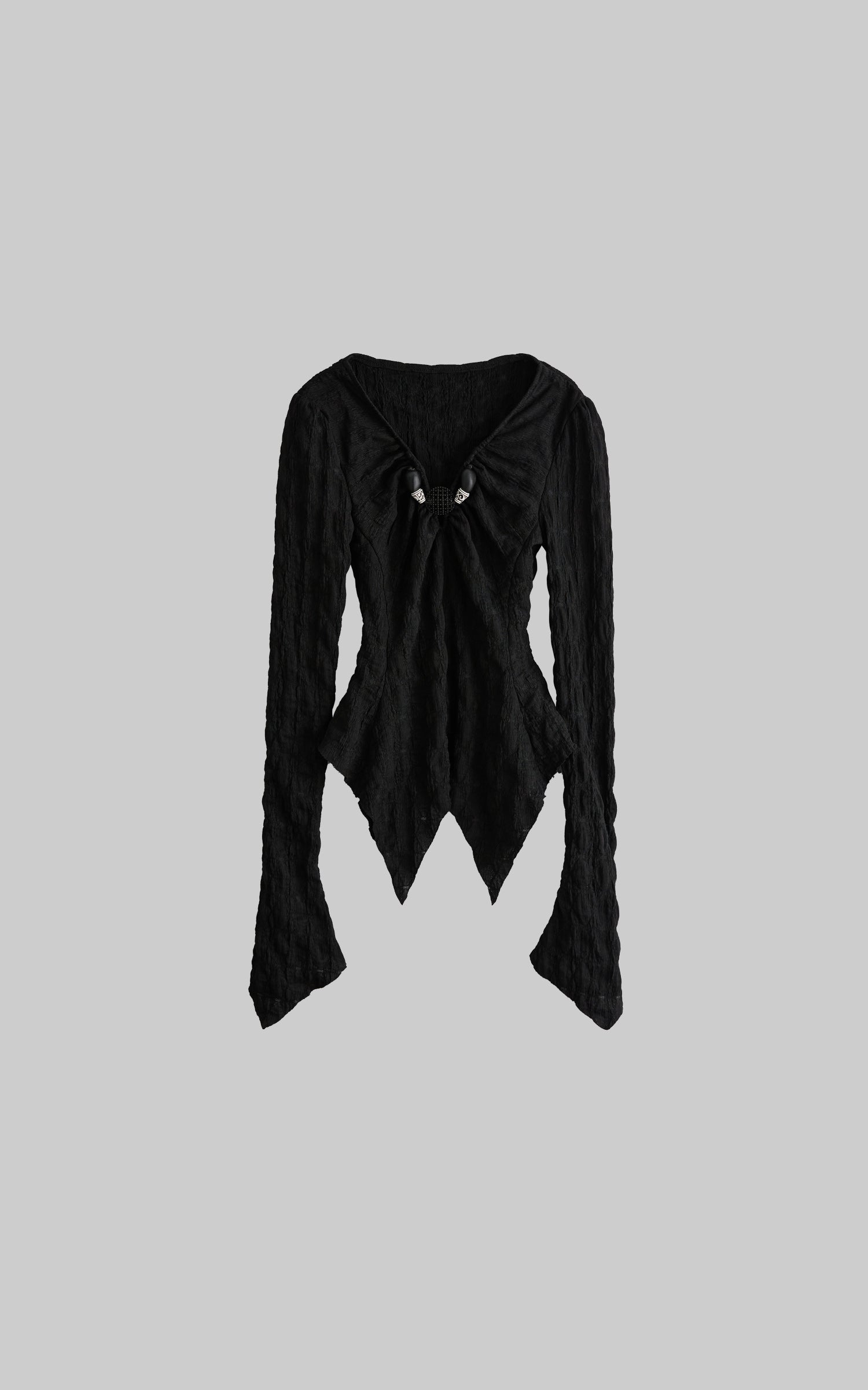 DOINDULGE Textured Ruched Deconstructed Long Sleeve T-Shirt