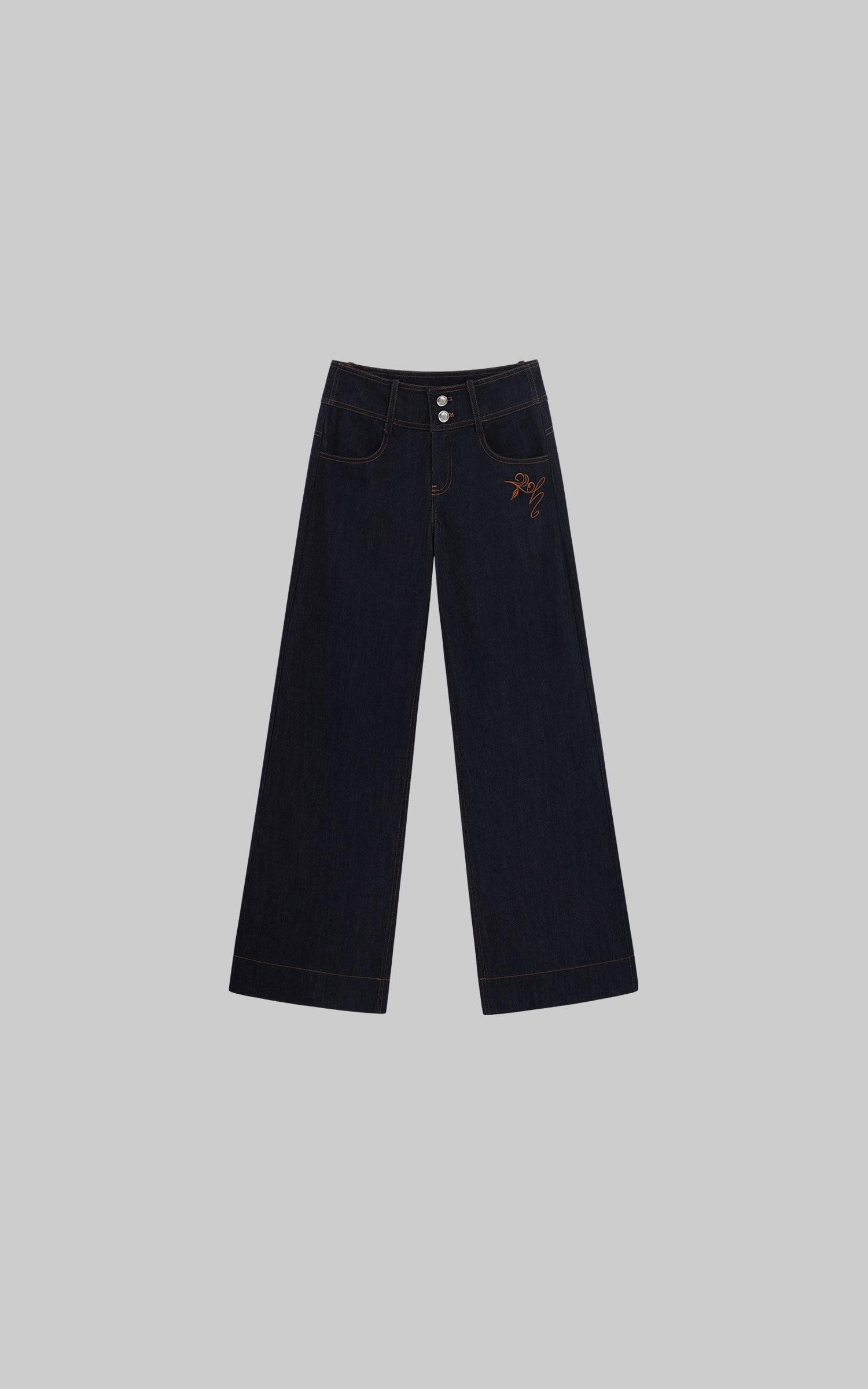 Hydrae Pantalon en jean large taille basse brodé