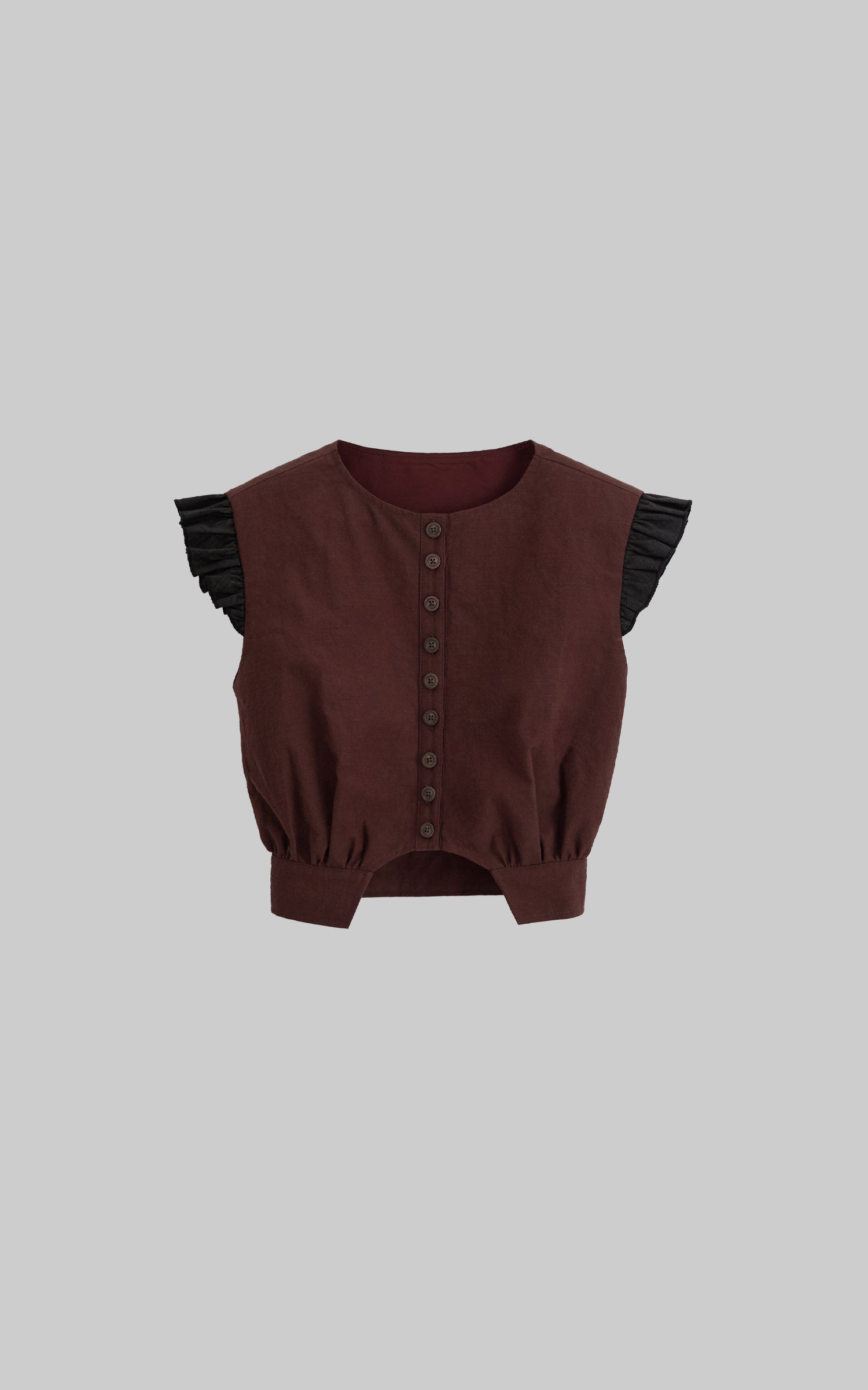 DOINDULGE Ruffle-Shoulder Button Front Fitted Cropped Vest