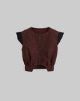 DOINDULGE Ruffle-Shoulder Button Front Fitted Cropped Vest