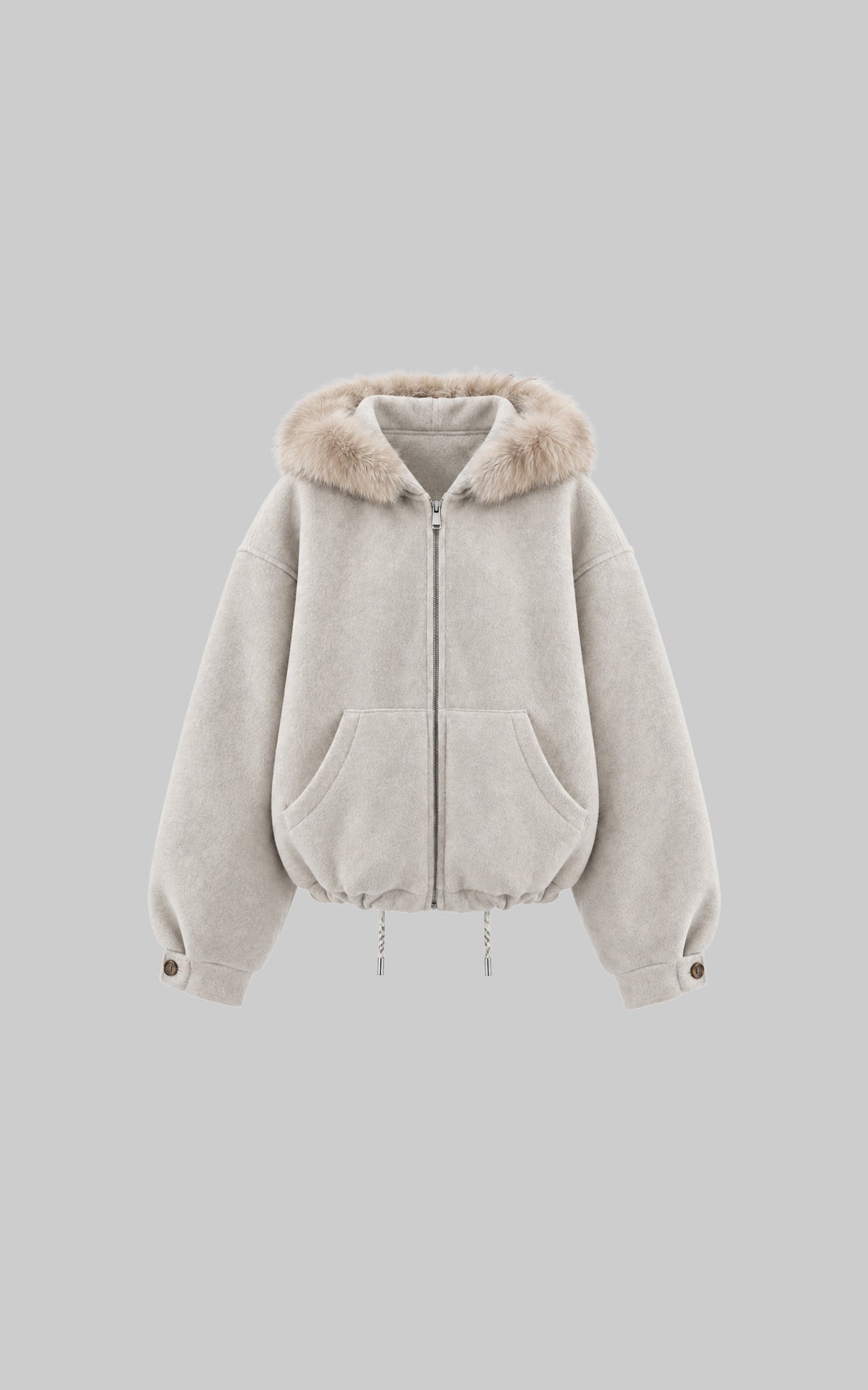 WARDEN EDGE Oversized Fur-Trim Hooded Zip-Up Jacket