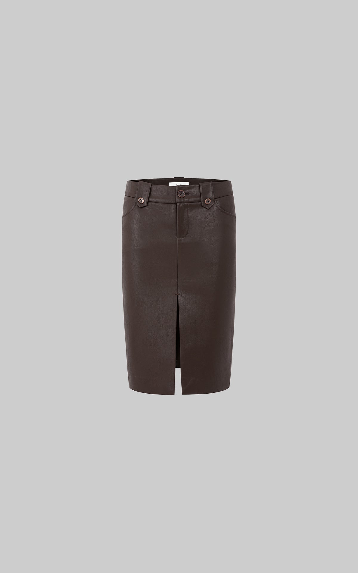 IAMXIAA Jupe midi fendue devant taille haute en similicuir