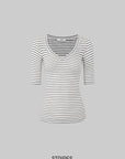 IAMXIAA Classic Wool Stretch V-Neck Slim Fit Half Sleeve Top