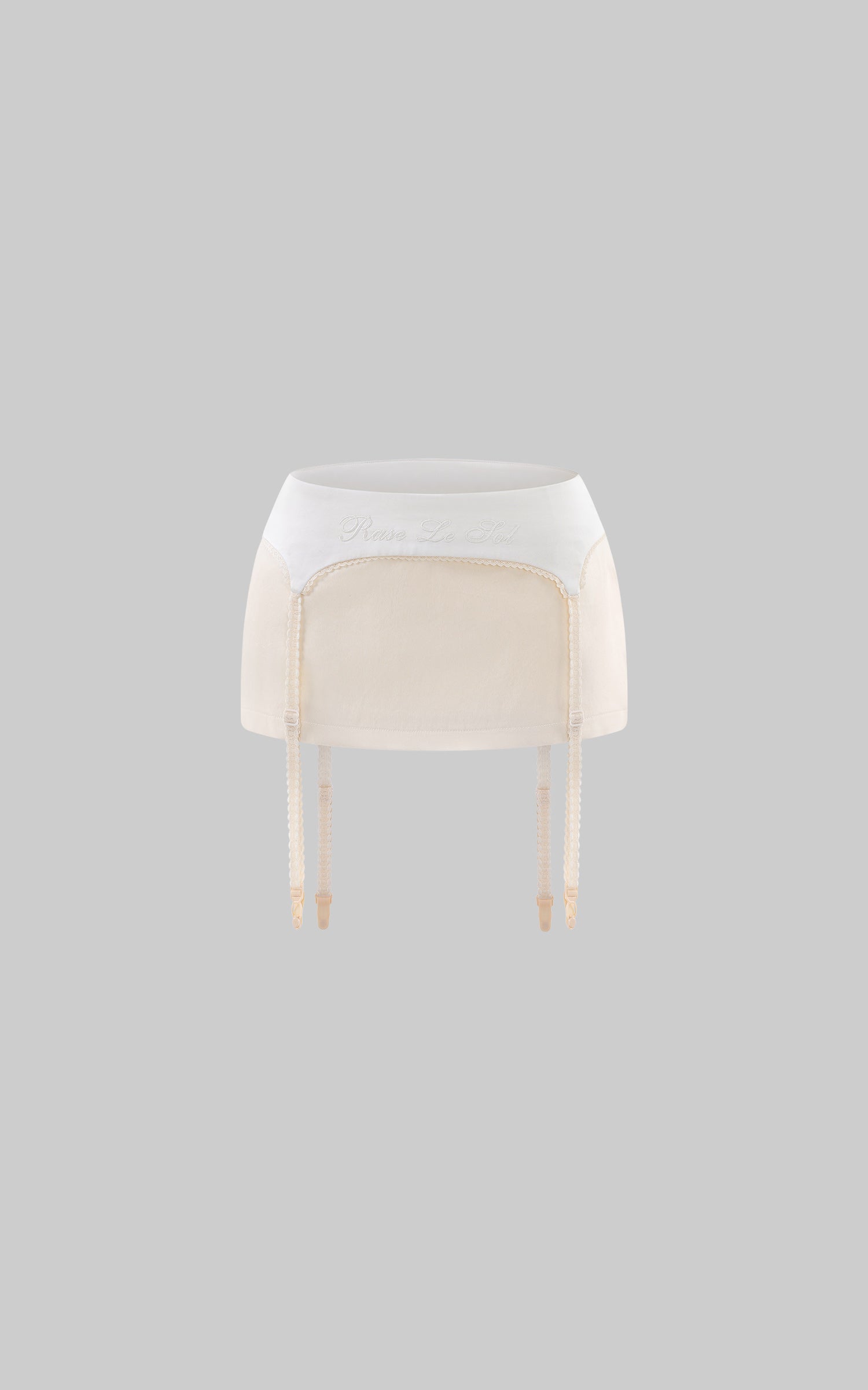 Rase le sol Embroidered Waist Garter Satin Mini Skirt