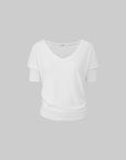 IAMXIAA Off-Shoulder Layered Effect Tee Short Sleeve Casual Loose Fit Top