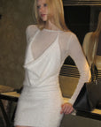 0122stepll Sheer Knit Top & Fuzzy Cowl Mini Dress Set