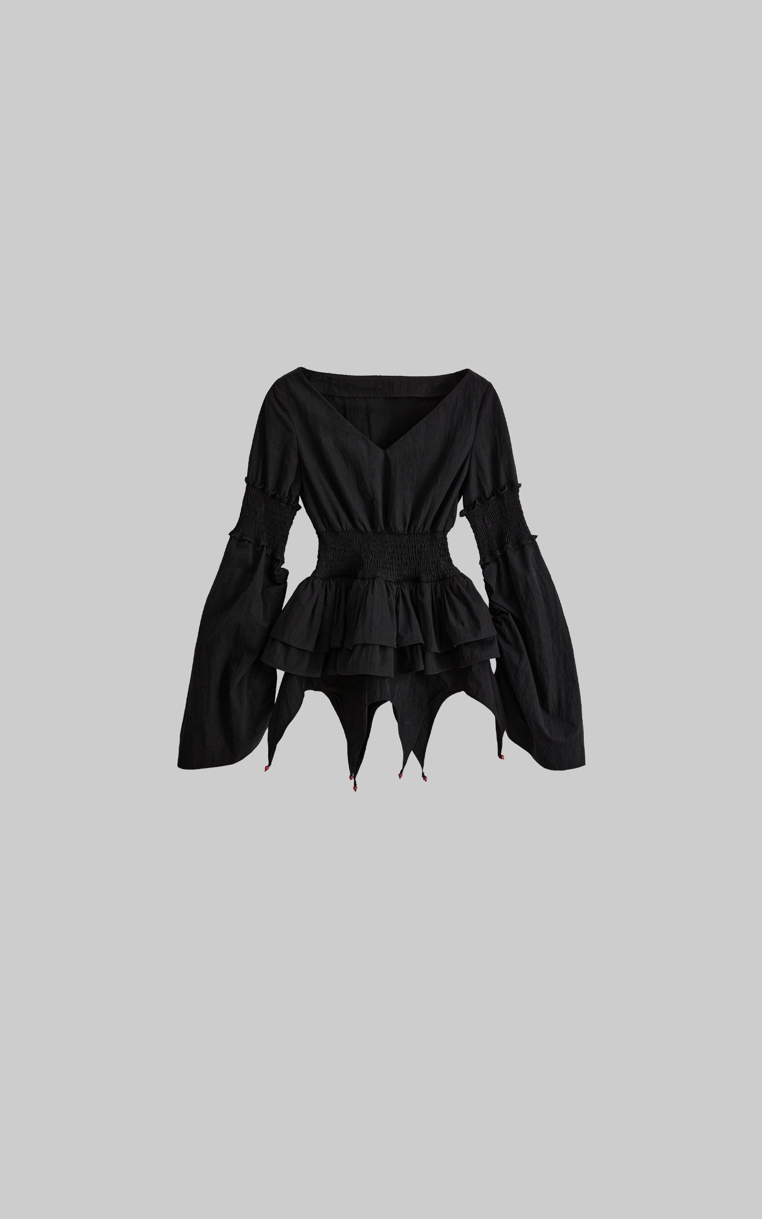 DOINDULGE Smocked Waist Ruffle Hem Blouse
