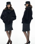IAMXIAA Vintage-Inspired Charcoal Grey Tailored Knee-Length Pencil Skirt with Side Slit