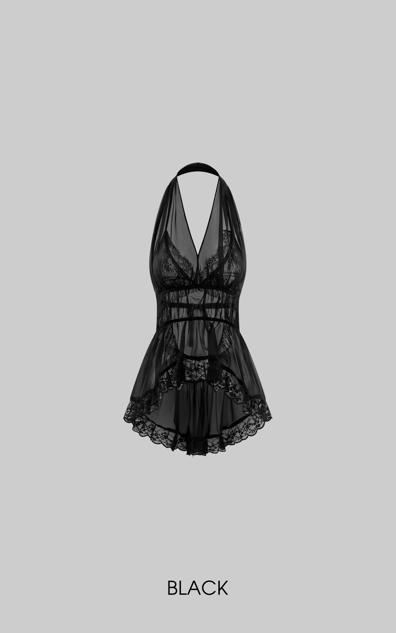 Rase le sol Layered Sheer Lace &amp; Ribbon-Tied Halter Top