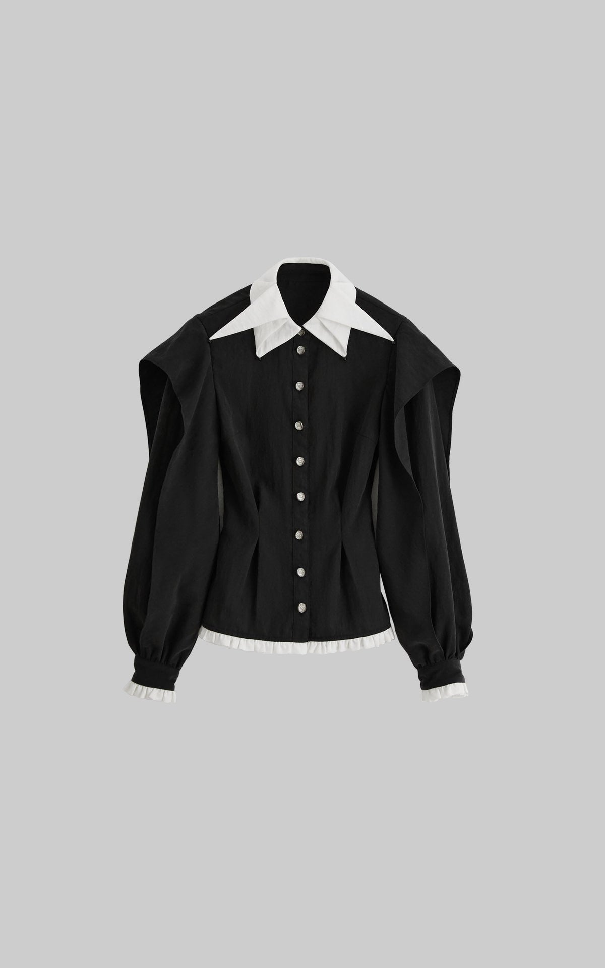 DOINDULGE Contrast Collar Puff Sleeve Blouse