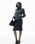IAMXIAA Sculpted Funnel-Neck Fitted Jacket with Structured Shoulders
