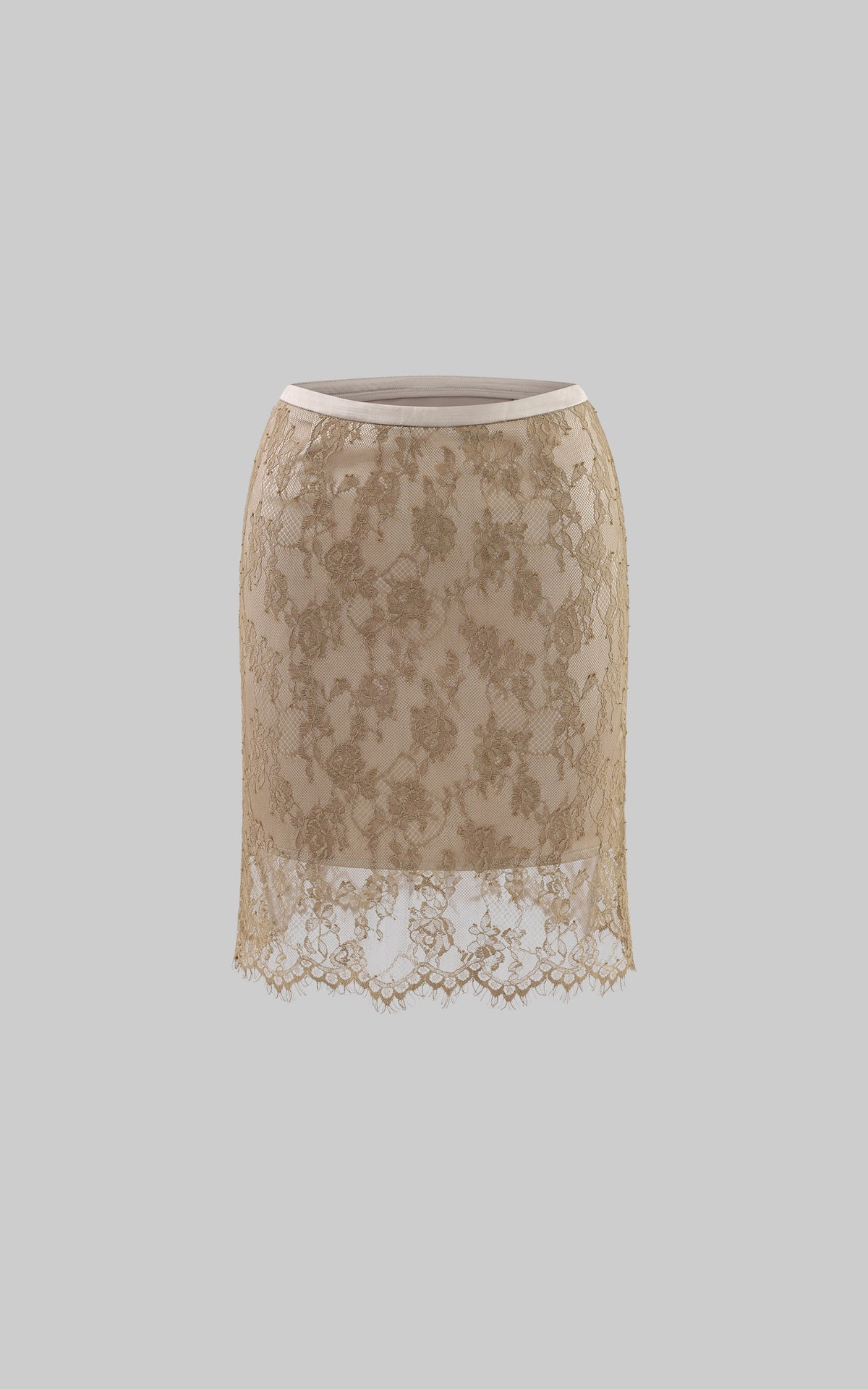 Hydrae Mini-jupe en dentelle florale transparente avec ourlet festonné délicat
