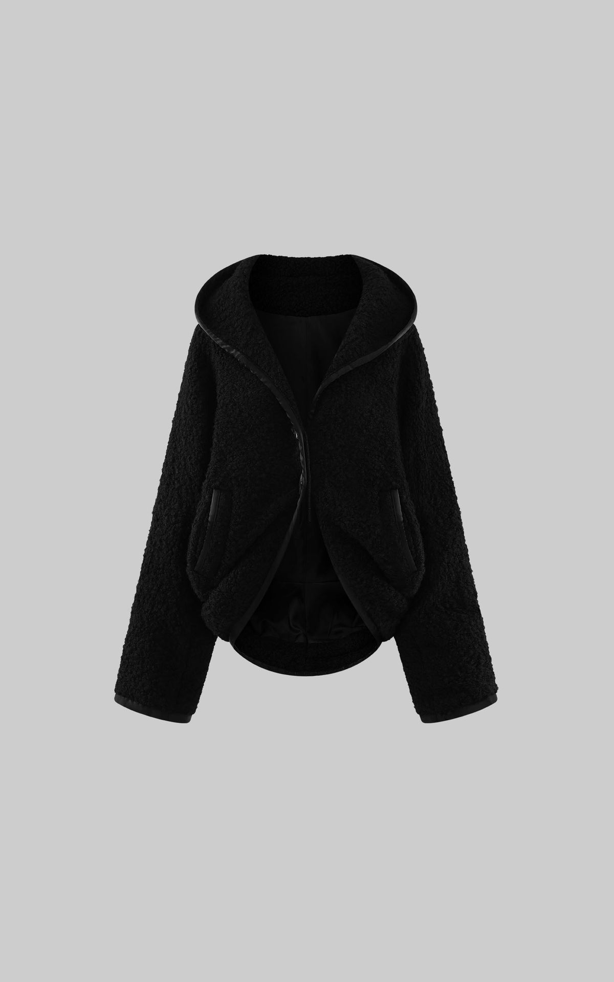 Hydrae Oversized Hooded Teddy Jacket with Curved Hem