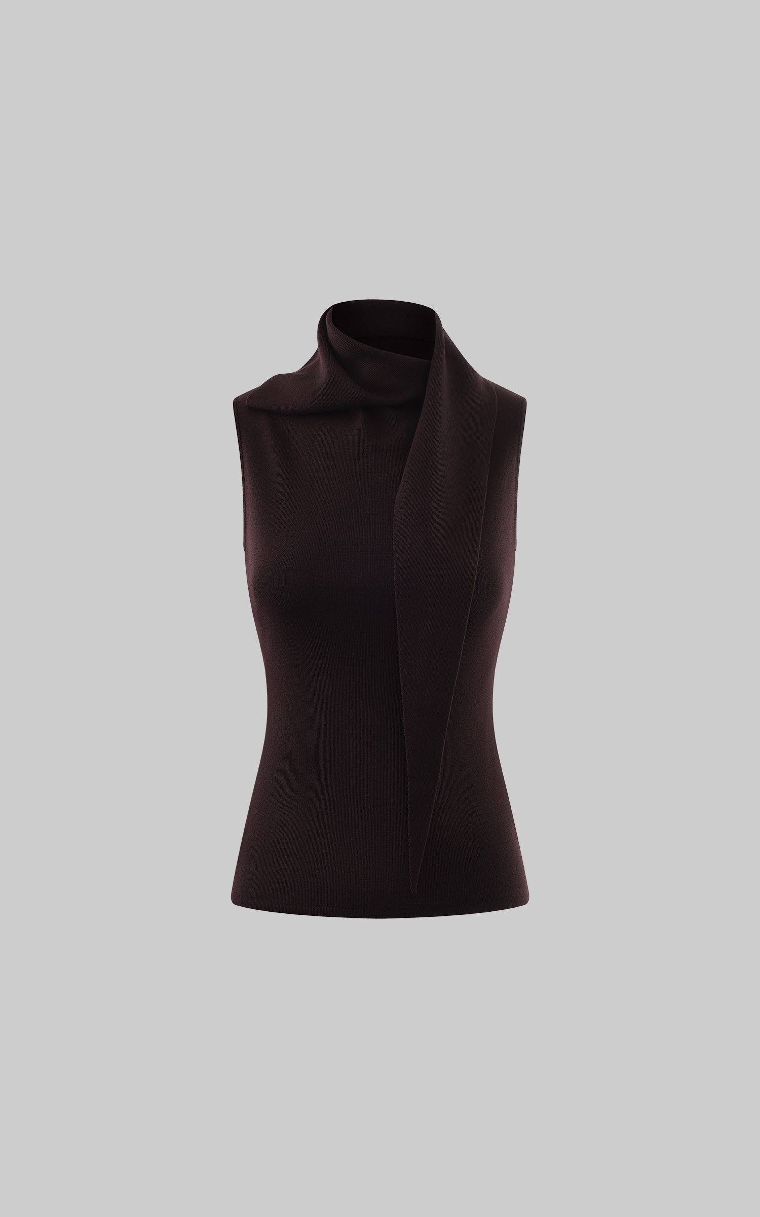 Hydrae Sculpted Drape High-Neck Scarf Detail Sleeveless Top