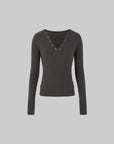 IAMXIAA V-Neck Long Sleeve Top with Button Detail