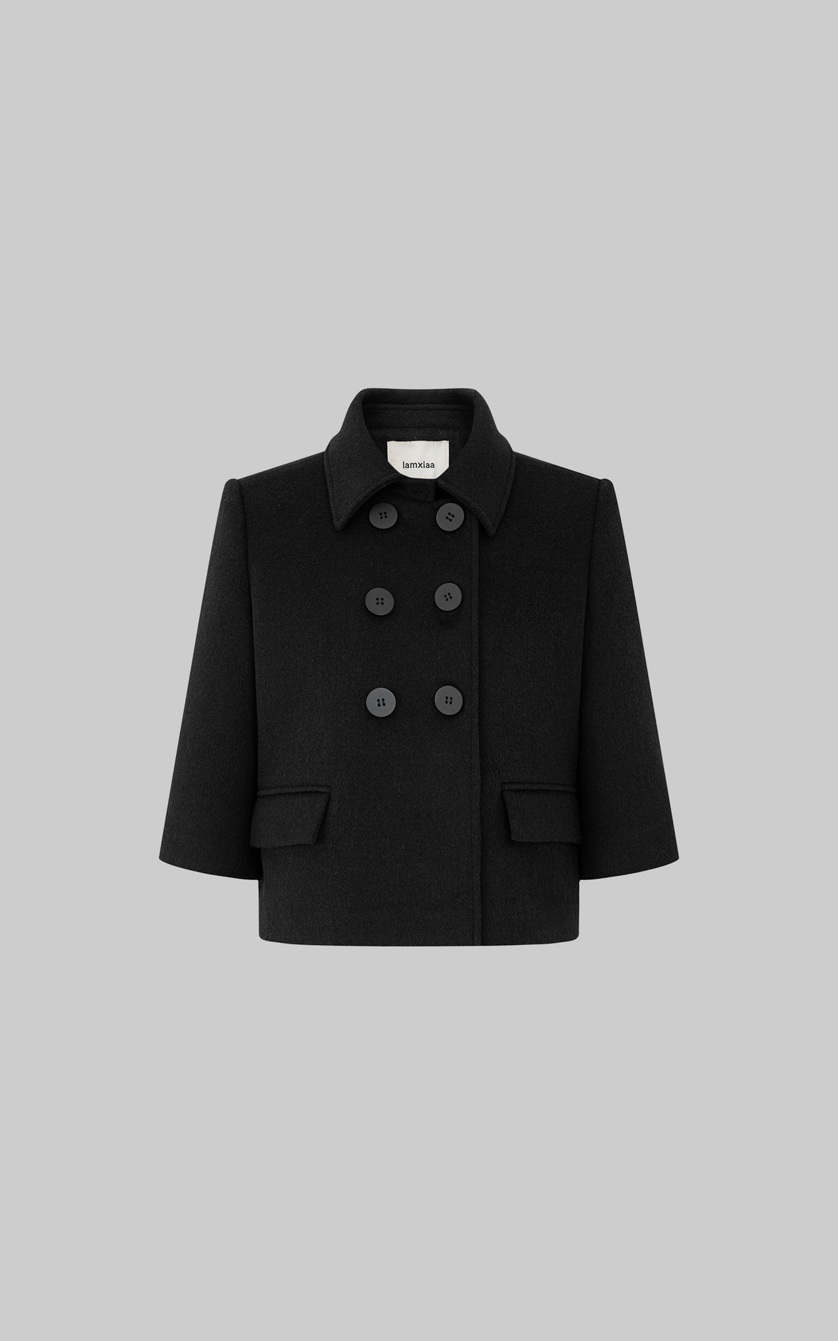 IAMXIAA Structured Shoulder Wool Double-Breasted Cropped Jacket