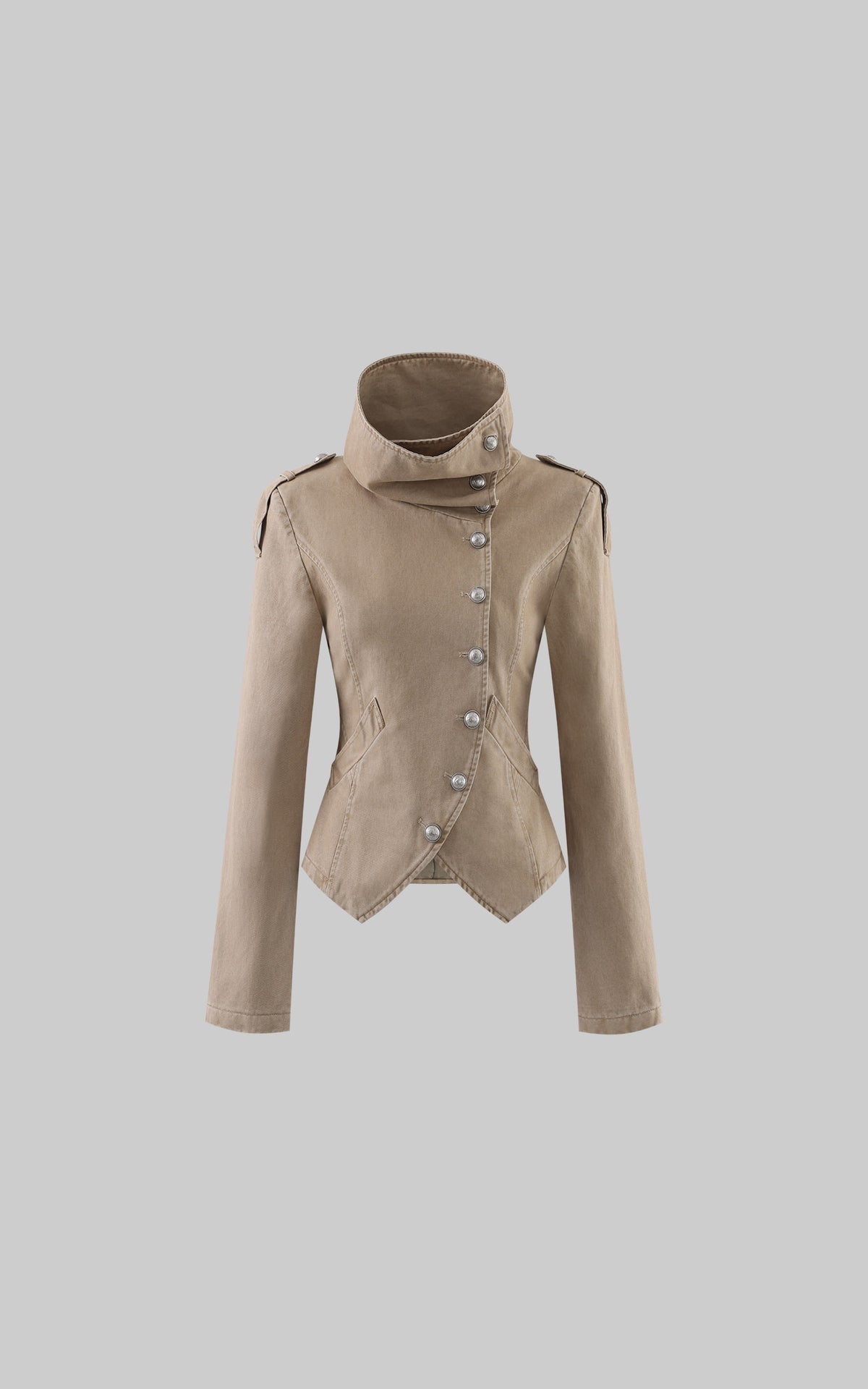 WARDEN EDGE Washed Military High-Neck Tailored Jacket