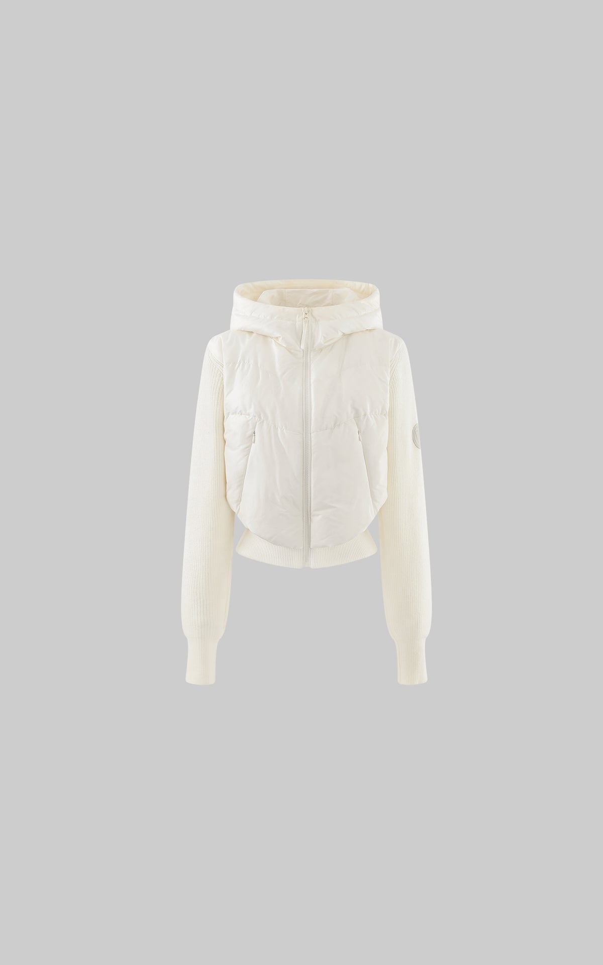 WARDEN EDGE Hooded Puffer Jacket with Knit Sleeves