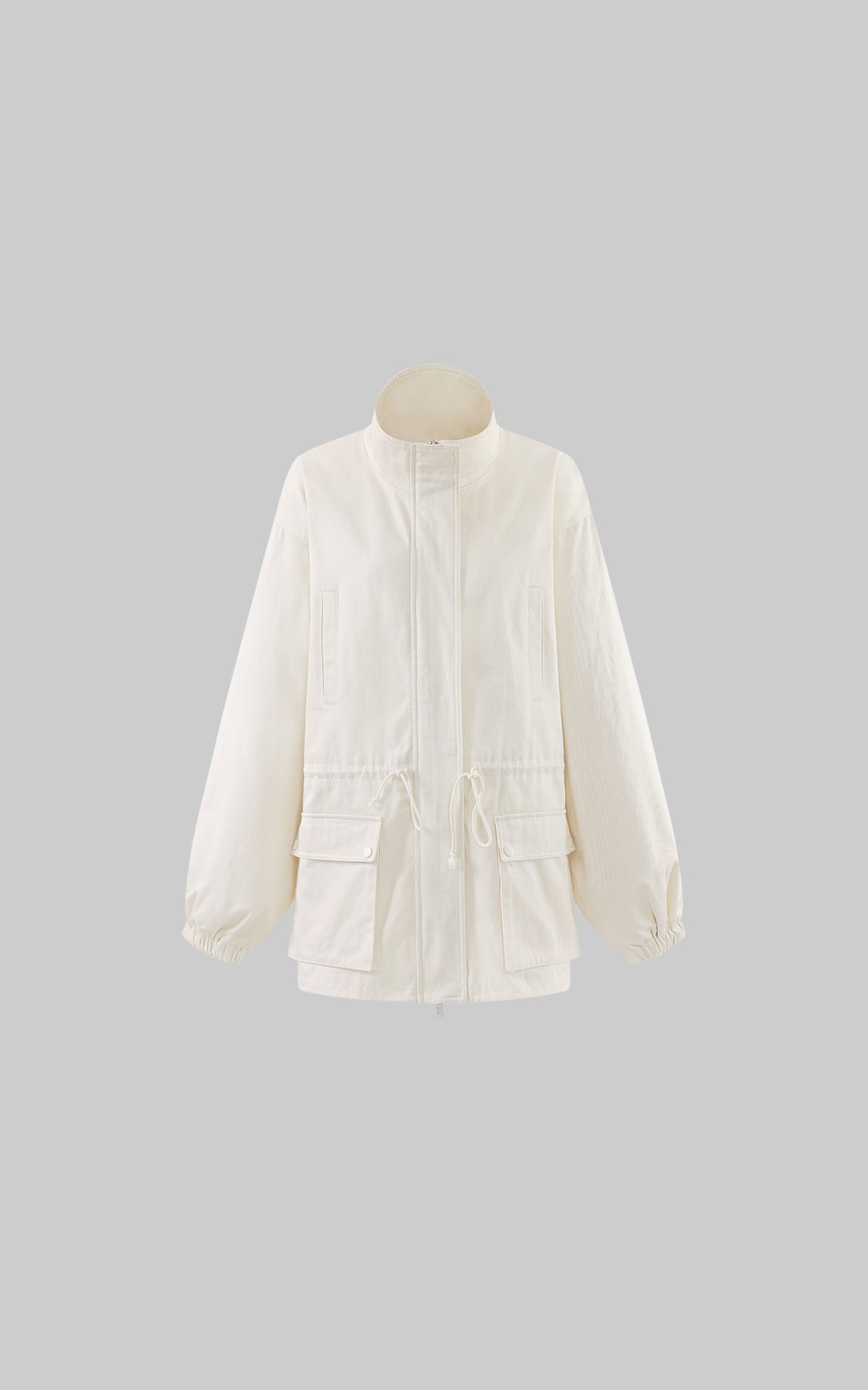 ROVENTE Stand-Collar Drawstring Utility Jacket with Voluminous Sleeves