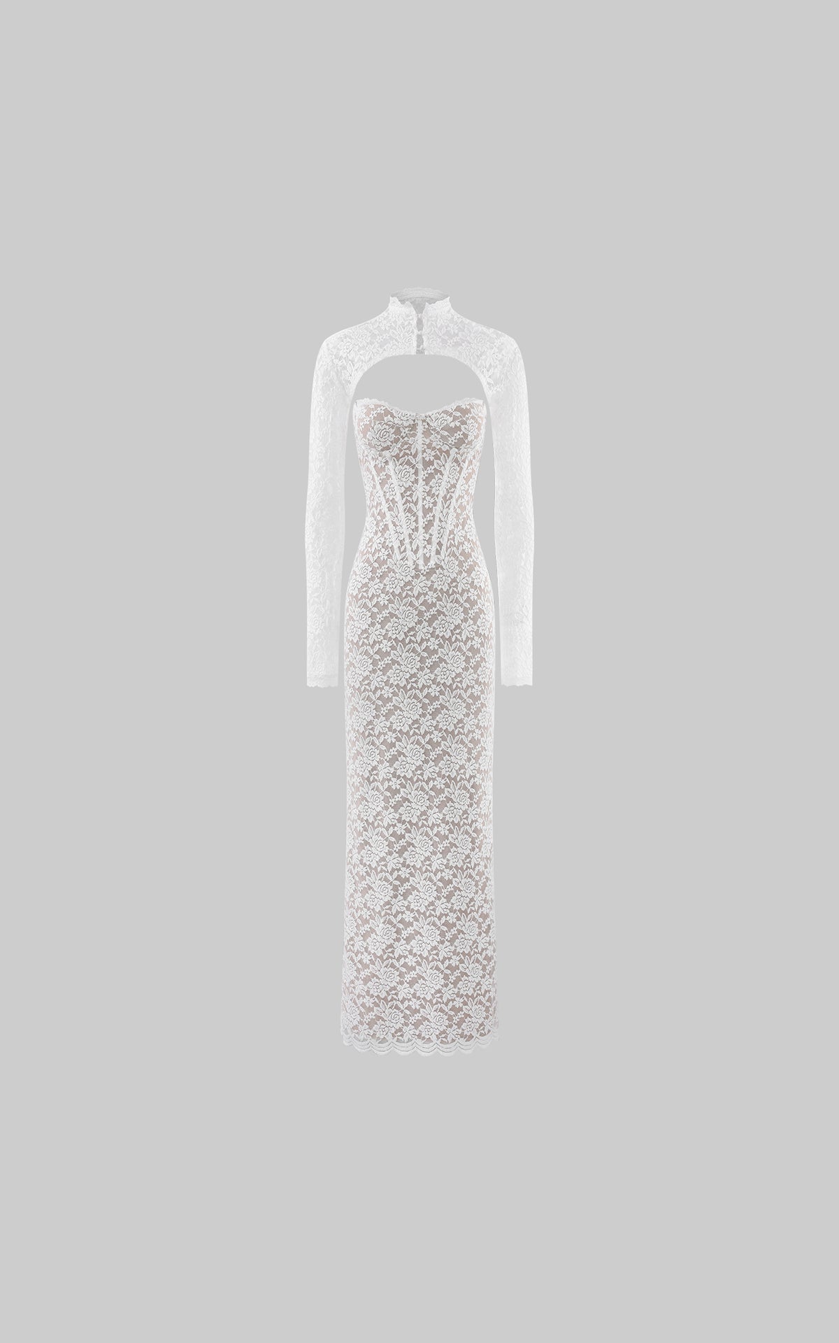 ROVENTE Ivory Lace Corset Cutout Maxi Dress