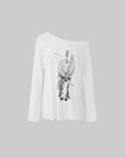 0122stepll Distorted Graphic Off-Shoulder Oversized Long Sleeve Top