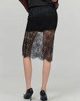 0122stepll Sheer Floral Lace Panel Low Rise Midi Skirt