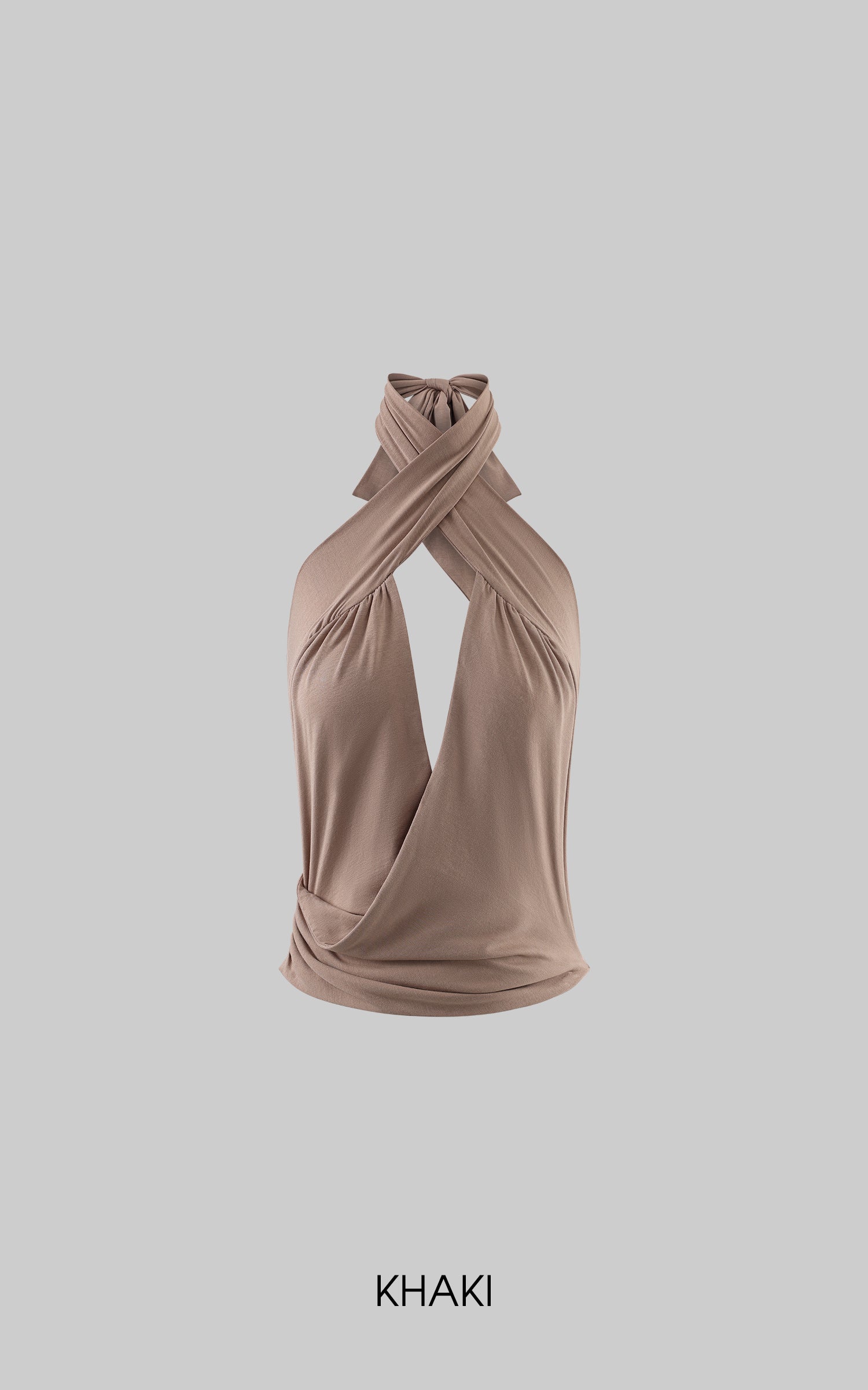 ROVENTE Cross-Neck Draped Halter Top