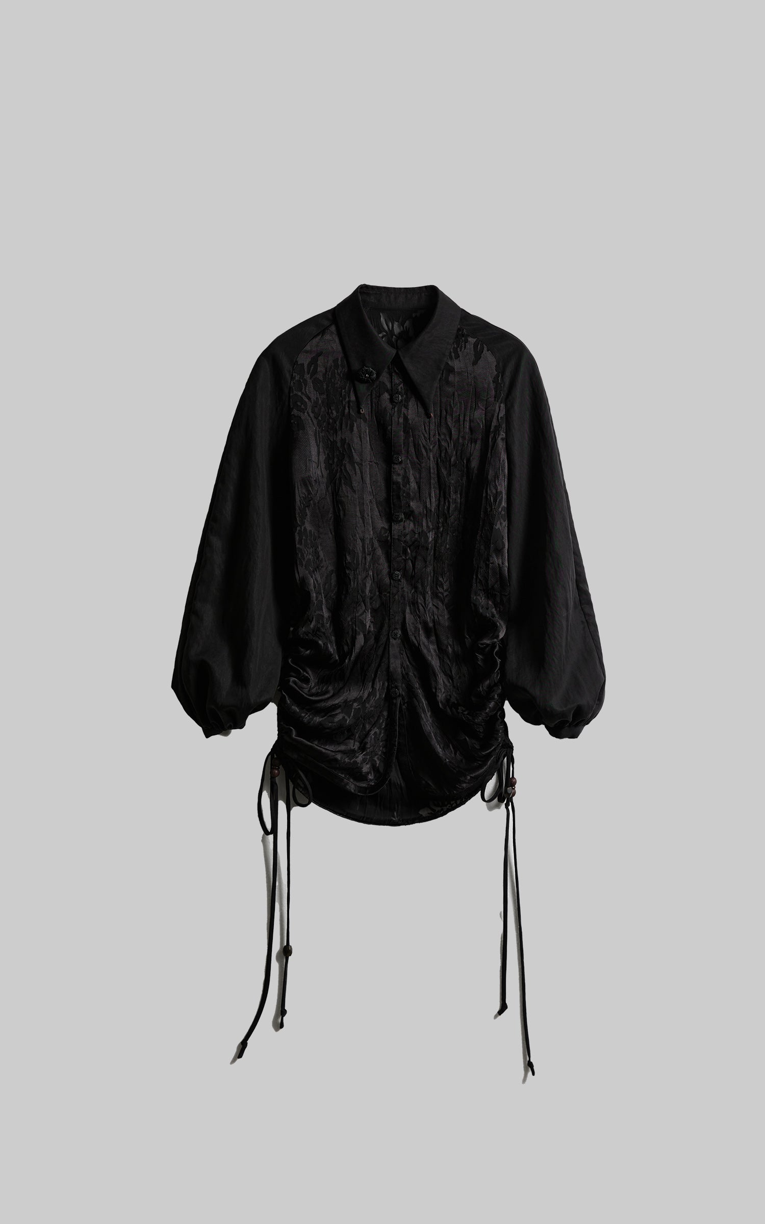 DOINDULGE Textured Jacquard Shirt with High Collar and Ruched Hem