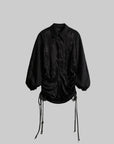 DOINDULGE Textured Jacquard Shirt with High Collar and Ruched Hem