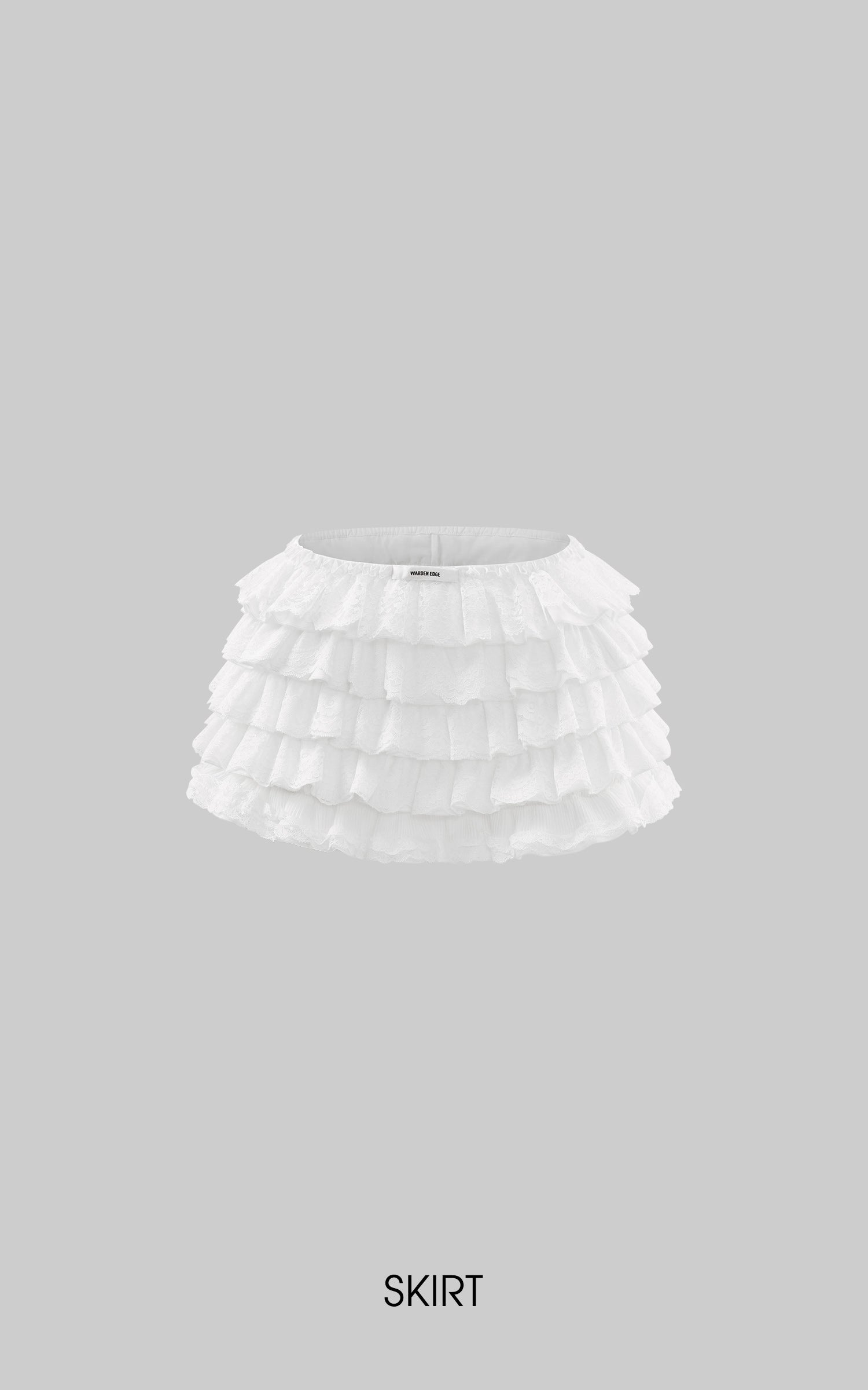 WARDEN EDGE 레이스 트림 캐미 탑 &amp; 레이어드 러플 미니 스커트 세트