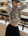 0122stepll Braided Loop Graphic Cropped Zip-Up Hoodie