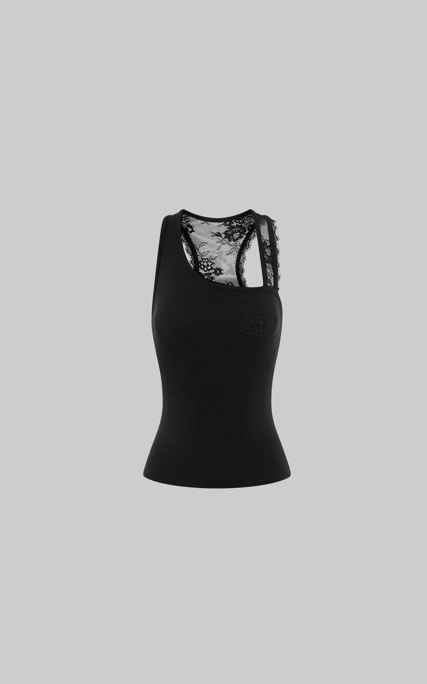 0122stepll Floral Lace Panel Racerback Tank Top