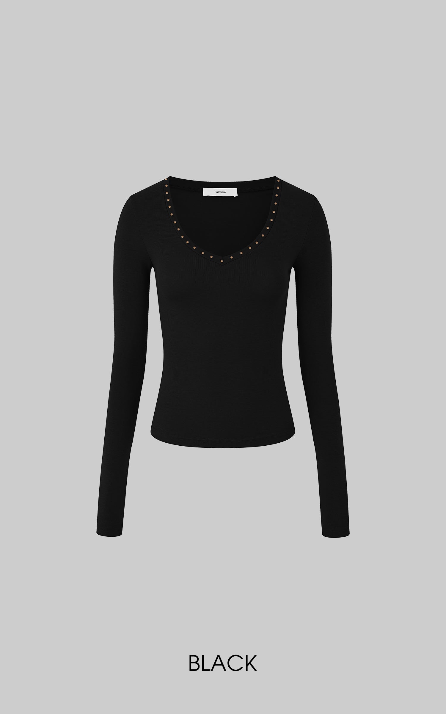 IAMXIAA Studded V-Neck Long Sleeve Tee