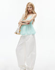IAMXIAA Mint Chiffon Ruched Babydoll Cami Top