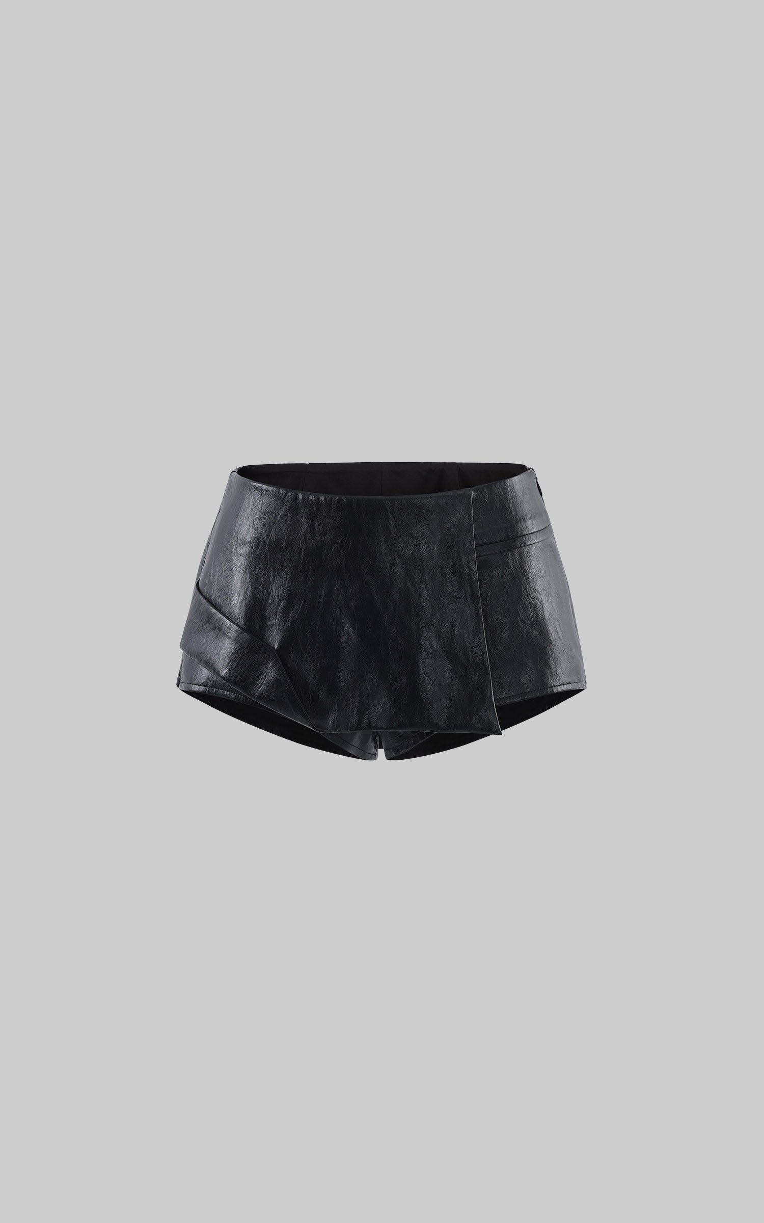 Rase le sol Asymmetric Wrap Leather Skort